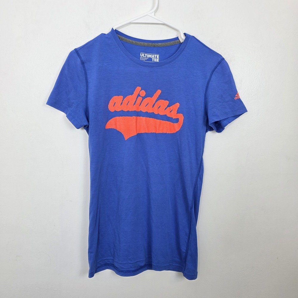 Adidas Blue Orange Logo Slim Sporty Climalite The Ultimate‎ Tee Shirt Size Small